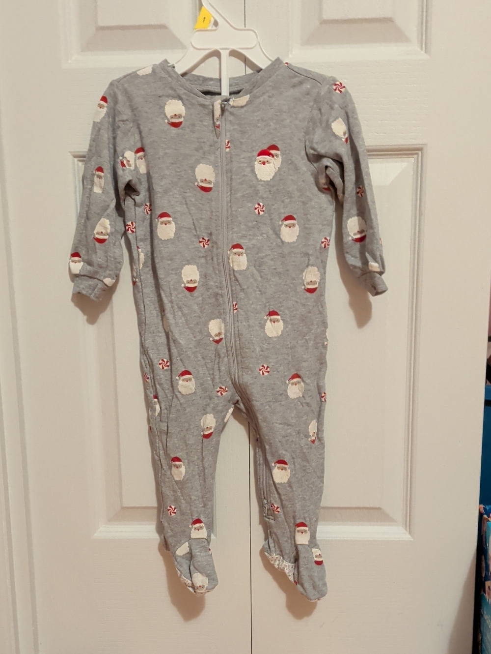 Pekkle Grey Infant Santa Print One-Piece Footed Pajamas